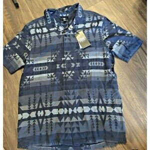 Frye and Co. Men's Regular Fit Short Sleeve Jacquard Button-Down Shirt Navy XL